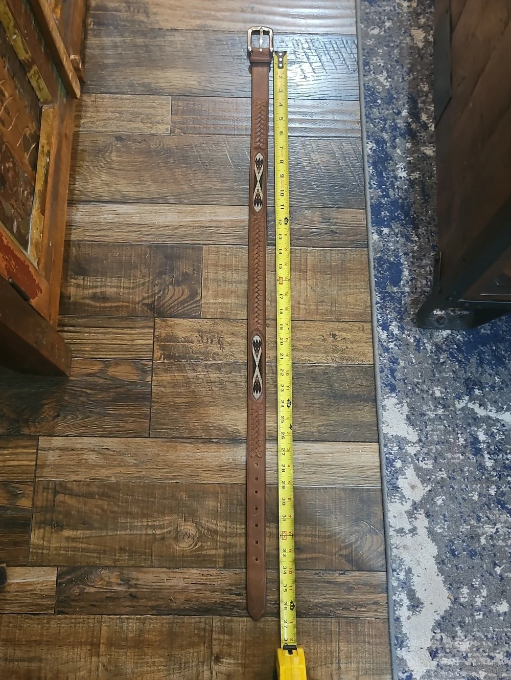 Brighton Men's Brown Leather Braided Belt with Aztec Design Inlay Size 34